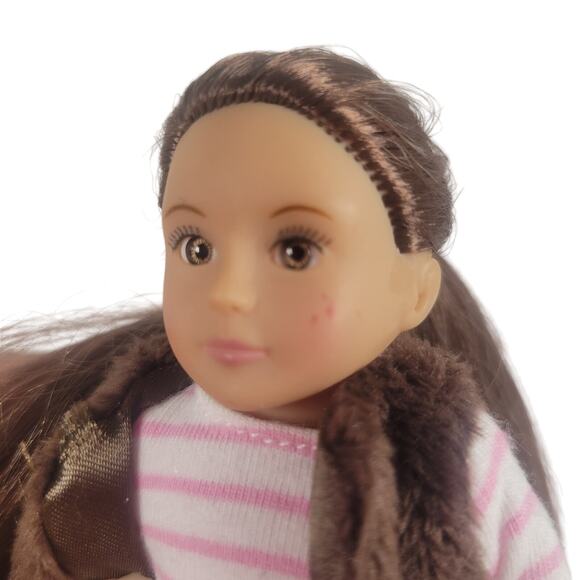 Our Generation 7-Inch Mini  Doll Pink Stripes & Faux Fur Vest Battat Collectible - Picture 5 of 10